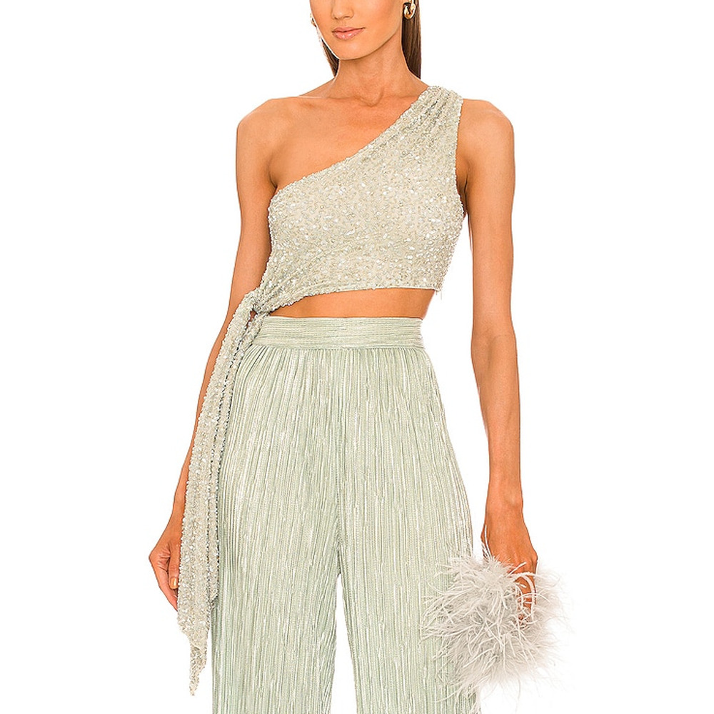 Retrofete Silver One-Shoulder Top